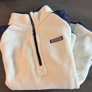 Vineyard Vines Cream Fleece Half-Zip with Navy Trim